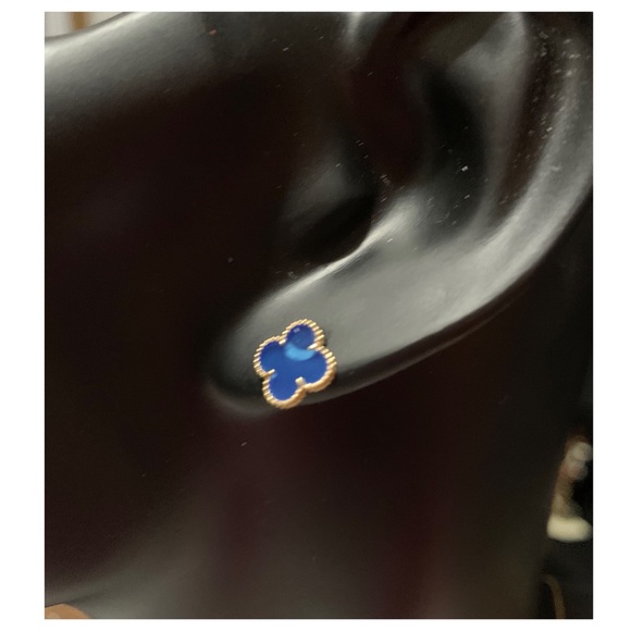 18k Solid Gold Clover 2-1 set - Blue - Picture 2 of 7